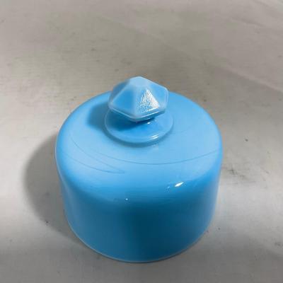 -146- Small Blue Slag Glass | Marked | Covered Butter Dish