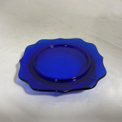 -147- Cobalt & Clear Glass | Set of Two | Covered Butter Dishes