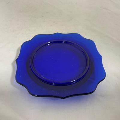 -147- Cobalt & Clear Glass | Set of Two | Covered Butter Dishes