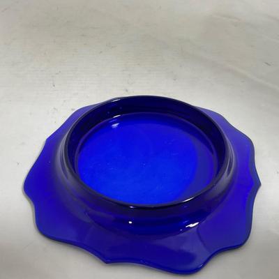 -147- Cobalt & Clear Glass | Set of Two | Covered Butter Dishes