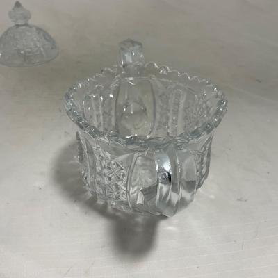 -151- Clear Glass | Children's Sized | Covered Butter Dish | Lidded Jar | Creamer & Sugar