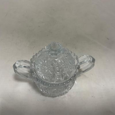 -151- Clear Glass | Children's Sized | Covered Butter Dish | Lidded Jar | Creamer & Sugar