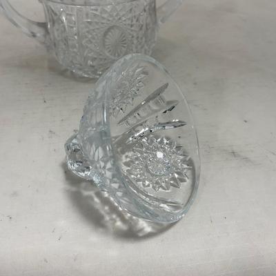 -151- Clear Glass | Children's Sized | Covered Butter Dish | Lidded Jar | Creamer & Sugar
