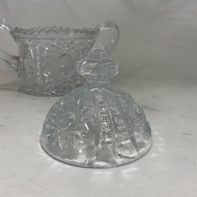 -151- Clear Glass | Children's Sized | Covered Butter Dish | Lidded Jar | Creamer & Sugar