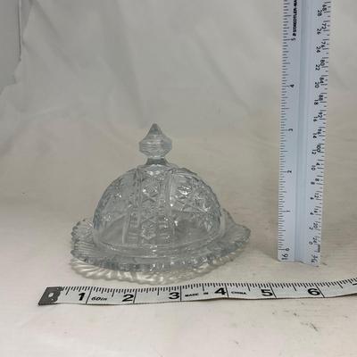 -151- Clear Glass | Children's Sized | Covered Butter Dish | Lidded Jar | Creamer & Sugar