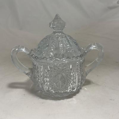 -151- Clear Glass | Children's Sized | Covered Butter Dish | Lidded Jar | Creamer & Sugar