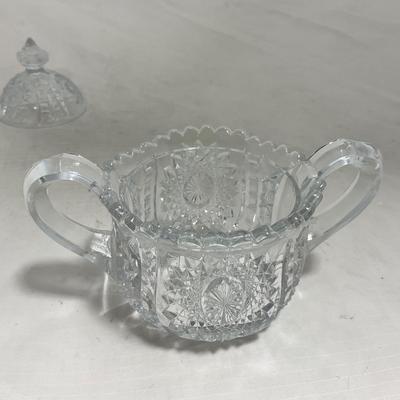 -151- Clear Glass | Children's Sized | Covered Butter Dish | Lidded Jar | Creamer & Sugar