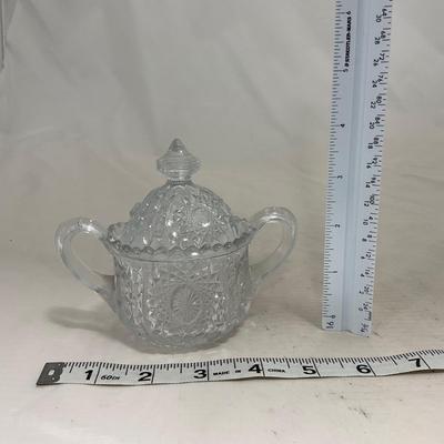 -151- Clear Glass | Children's Sized | Covered Butter Dish | Lidded Jar | Creamer & Sugar