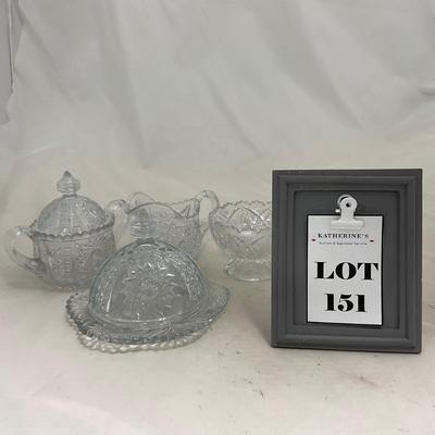 -151- Clear Glass | Children's Sized | Covered Butter Dish | Lidded Jar | Creamer & Sugar