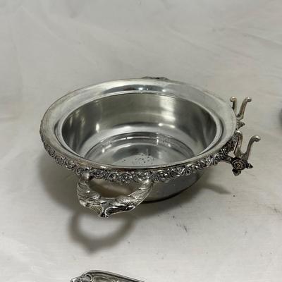 -153- Metal with Designed Rim | Butter Insert | Serving Knife | Covered Butter Dish