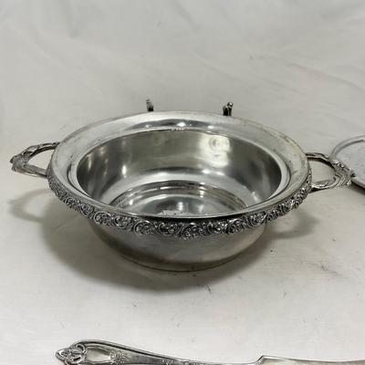 -153- Metal with Designed Rim | Butter Insert | Serving Knife | Covered Butter Dish