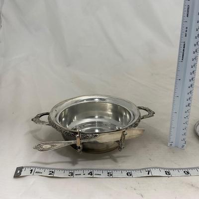 -153- Metal with Designed Rim | Butter Insert | Serving Knife | Covered Butter Dish