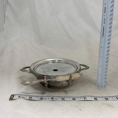 -153- Metal with Designed Rim | Butter Insert | Serving Knife | Covered Butter Dish