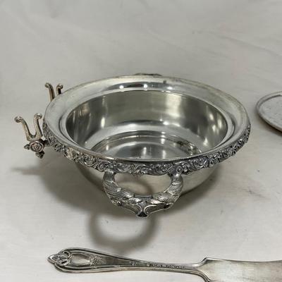 -153- Metal with Designed Rim | Butter Insert | Serving Knife | Covered Butter Dish