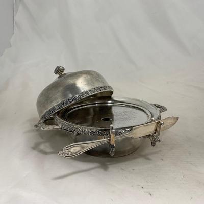 -153- Metal with Designed Rim | Butter Insert | Serving Knife | Covered Butter Dish