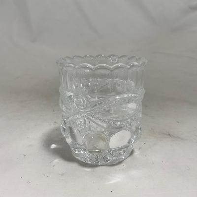 -154- Heavy Clear Glass | Matching Set | Covered Butter Dish | Toothpick Holder