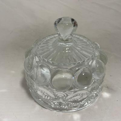 -154- Heavy Clear Glass | Matching Set | Covered Butter Dish | Toothpick Holder