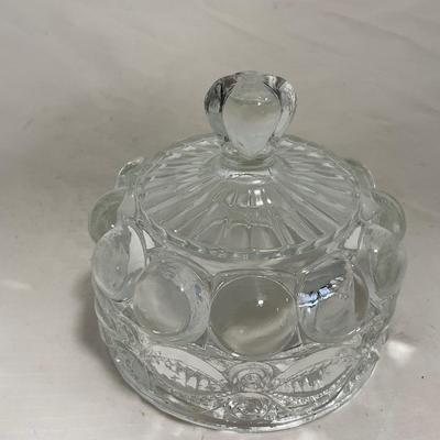-154- Heavy Clear Glass | Matching Set | Covered Butter Dish | Toothpick Holder