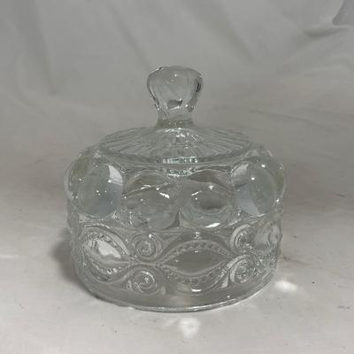 -154- Heavy Clear Glass | Matching Set | Covered Butter Dish | Toothpick Holder