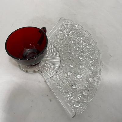 -155- Ruby Red and Clear Glass | Serva Snack Set | Anchor Hocking | New In Box | 8 Piece Set