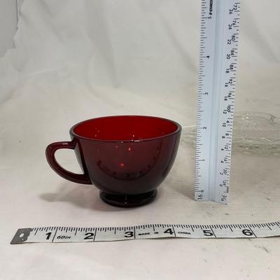 -155- Ruby Red and Clear Glass | Serva Snack Set | Anchor Hocking | New In Box | 8 Piece Set