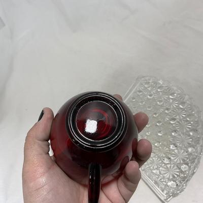 -155- Ruby Red and Clear Glass | Serva Snack Set | Anchor Hocking | New In Box | 8 Piece Set