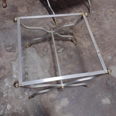Mid Century Metal Framed Ram's Head Decor Side Table with Glass Top Choice A