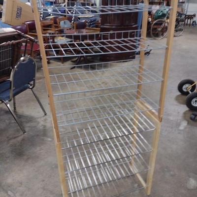 Pair of Wire Shelf Racks with Wood Frame