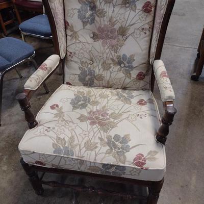 Vintage Wood Framed Chair with Floral Pattern Needlework Upholstery