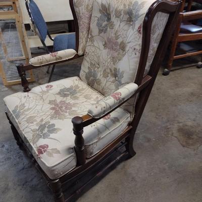 Vintage Wood Framed Chair with Floral Pattern Needlework Upholstery