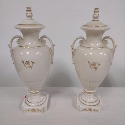 Pair of Vintage Ceramic Urns with Gilded Accents