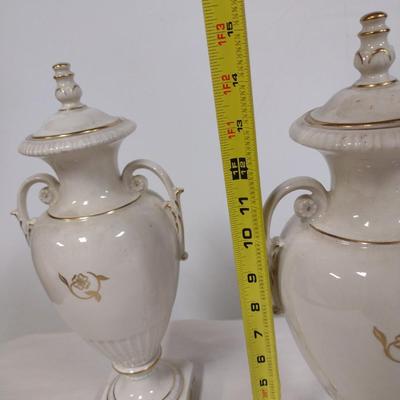 Pair of Vintage Ceramic Urns with Gilded Accents