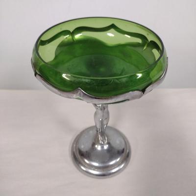 Mid Century Farben Bros. Art Neuvo Pedestal Goblet with Green Glass