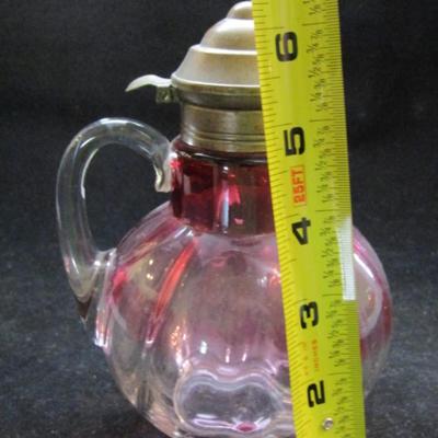 Pink Glass Pitcher/Decanter with Hinged Lid (#187)