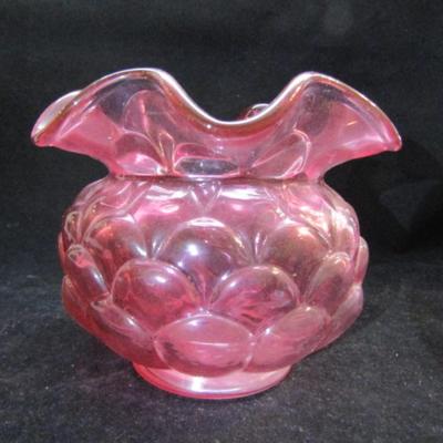 Cranberry Glass Vase/Rose Bowl- Overlapping Artichoke Design with Ruffled Top- Possibly Fenton (#141)