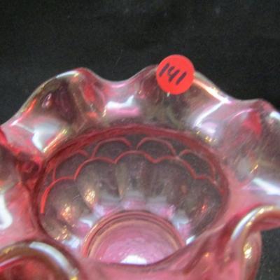 Cranberry Glass Vase/Rose Bowl- Overlapping Artichoke Design with Ruffled Top- Possibly Fenton (#141)