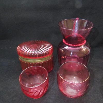 Assortment of Cranberry Glass Home Decor (#140)
