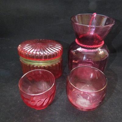 Assortment of Cranberry Glass Home Decor (#140)