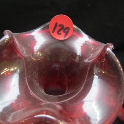 Pair of Cranberry Glass Vases with Ruffled Tops- Possibly Fenton (#129)