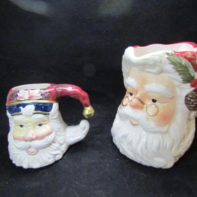 Two Santa Theme Ceramic Pieces- One Mug and One Pitcher (#367)