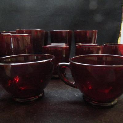 Collection of Vintage Ruby Red Glass Drinking Glasses and Coffee Cups (#165)