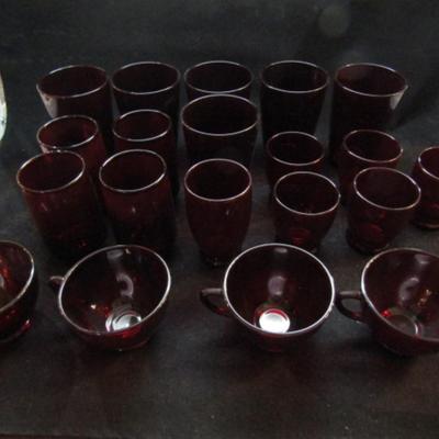 Collection of Vintage Ruby Red Glass Drinking Glasses and Coffee Cups (#165)