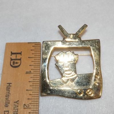 1980's Gold Tone TV Brooch