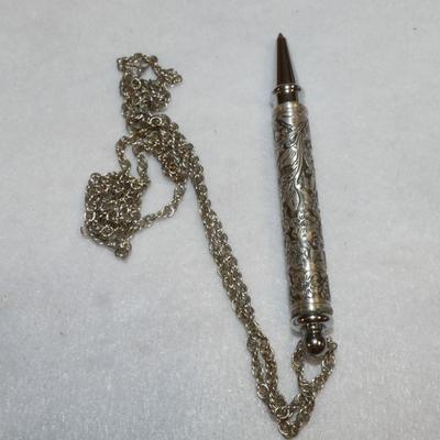 Silver Tone Filagree Scroll Ink Pin Necklace