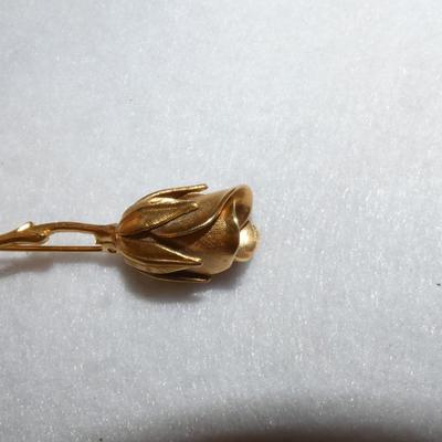 Gold Tone Rose Pin, Golden Rose Brooch