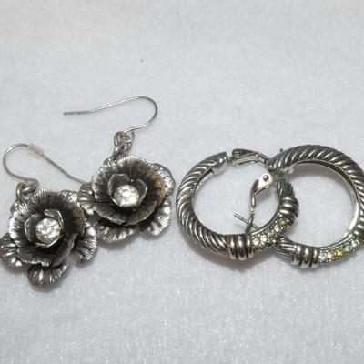 Silver Tone Earrings, Flowers & Hoops