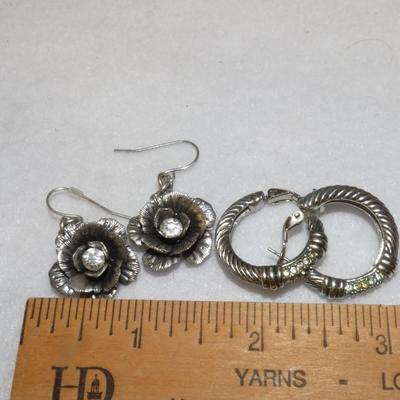 Silver Tone Earrings, Flowers & Hoops