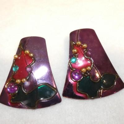 1980's Enamel Purple Earrings