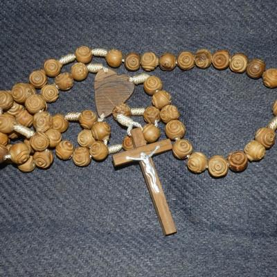Large Wood Statement Crucifix Necklace Rosary