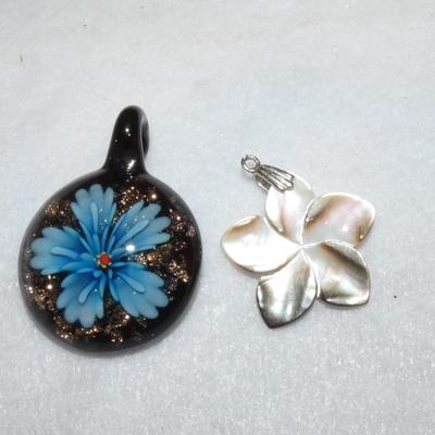 Flower Pendant Charms, Glass & Shell